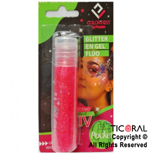 GLITTER EN GEL PELO ROSTRO CUERPO ROSA FLUO 854-03 X 20 GR x 1